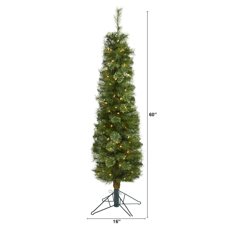 5ft Green Pencil Christmas Tree with Lights - Slim Artificial Holiday Decor - 60