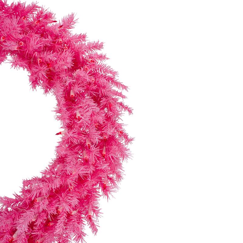 36" Pre-Lit Pink Spruce Artificial Christmas Wreath Pink Lights
