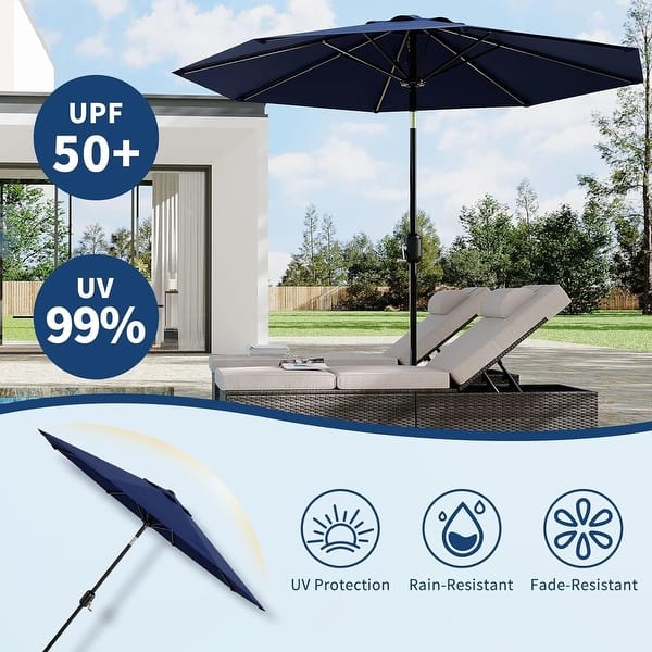 10-Ft Outdoor Parasol Crank Lift Push-Button Tilt Polyester Navy Blue - Bed  Bath & Beyond - 44081958
