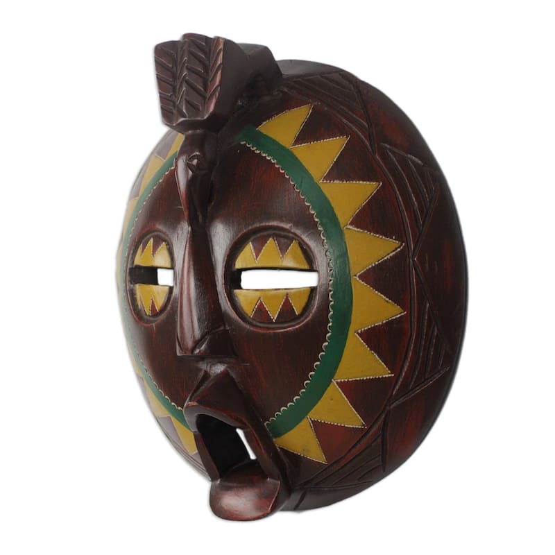Handmade Round Sunflower Man African Wood Mask (Ghana)