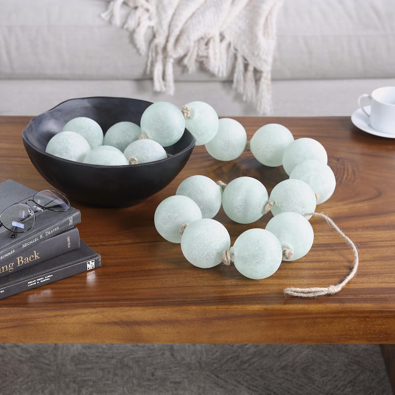 Glass Handmade Round Extra Long Frosted Orb Beaded Garland with Tassel with Knotted Jute Rope - Roche River Decor