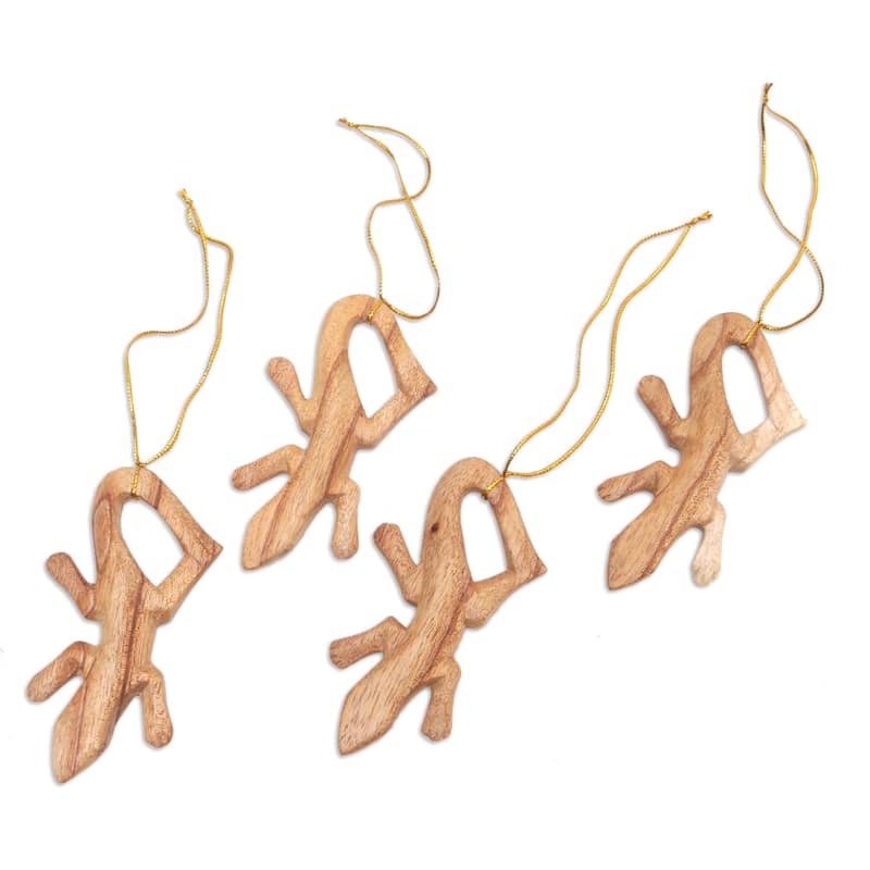 Novica Handmade Creeping Lizards Wood Ornaments (Set Of 4)
