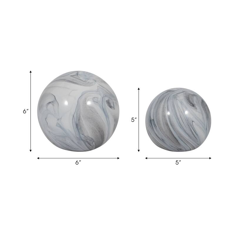 Sagebrook Home 5/6" Glass Orbs - A Timeless Addition to Home Decor Essentials, Set of 2 - 6" x 6" x 6"