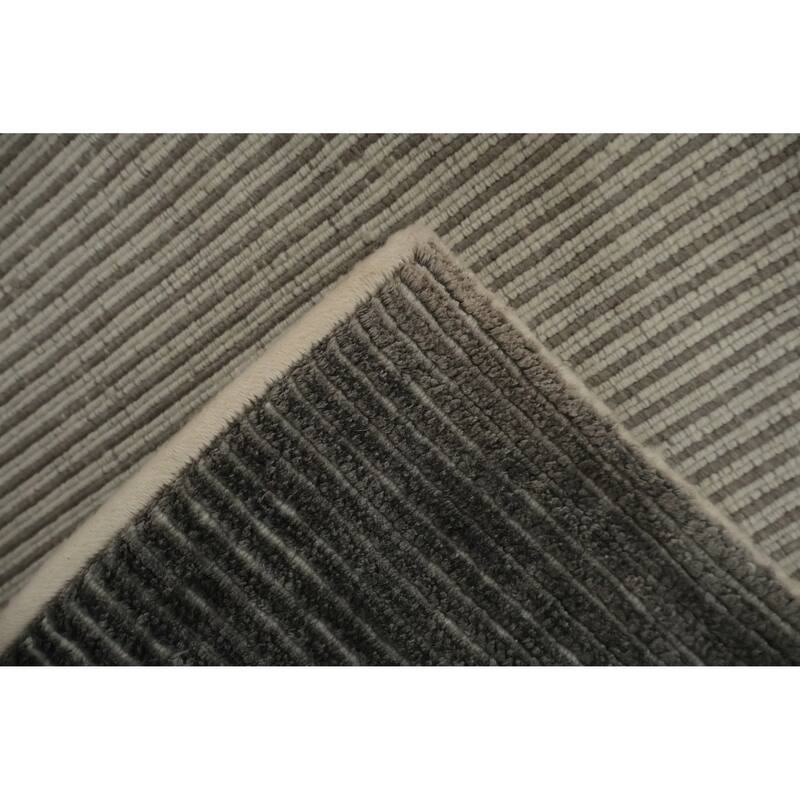 Hand Knotted Oriental Silk Carpet Modern Contemporary Greys & Charcoal Contemporary Runner Rug - 9' 0'' X 3' 1''