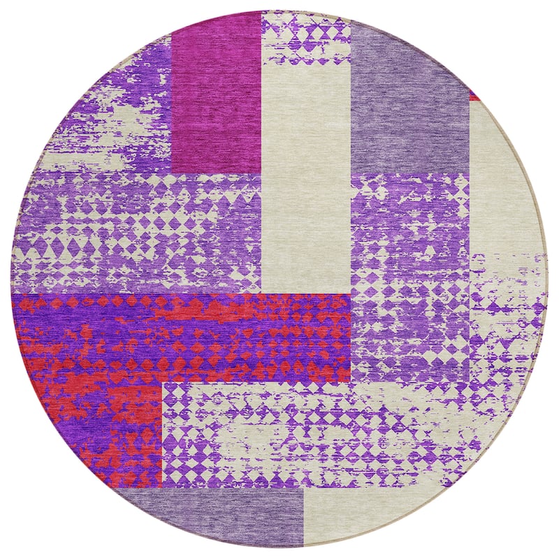 Machine Washable Indoor/ Outdoor Modern Blocks Chantille Rug