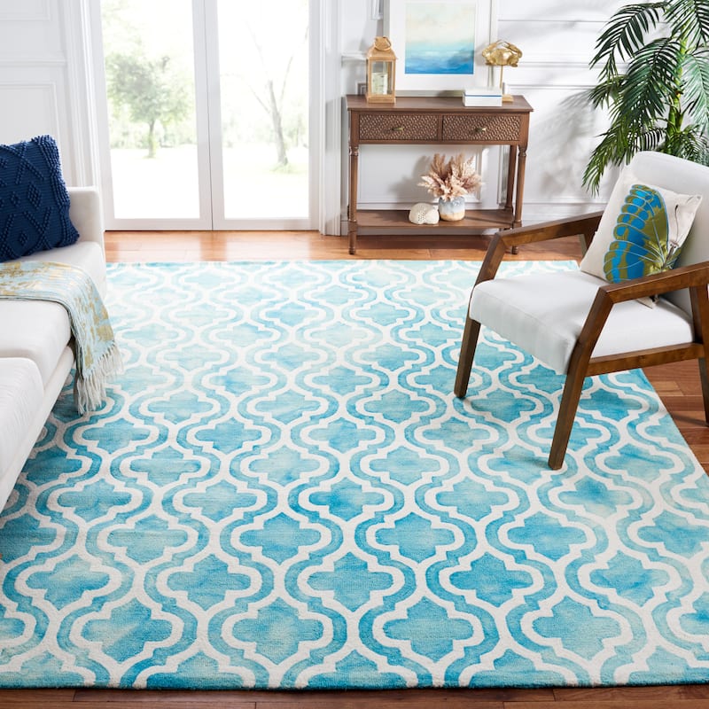 SAFAVIEH, Handmade Dip Dye Liia Watercolor Vintage Boho Wool - 8' x 10' - Turquoise/Ivory