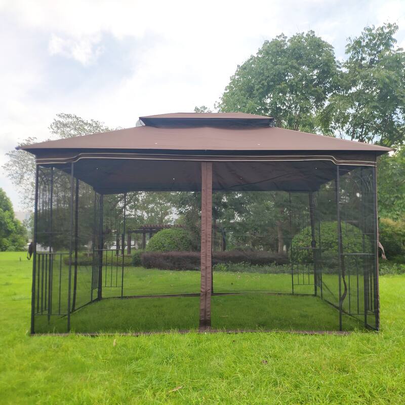13x10 Outdoor Patio Gazebo Canopy Tent, Heavy Duty Gazebos with Ventilated Double Roof, Mosquito Netting & Privacy Screens