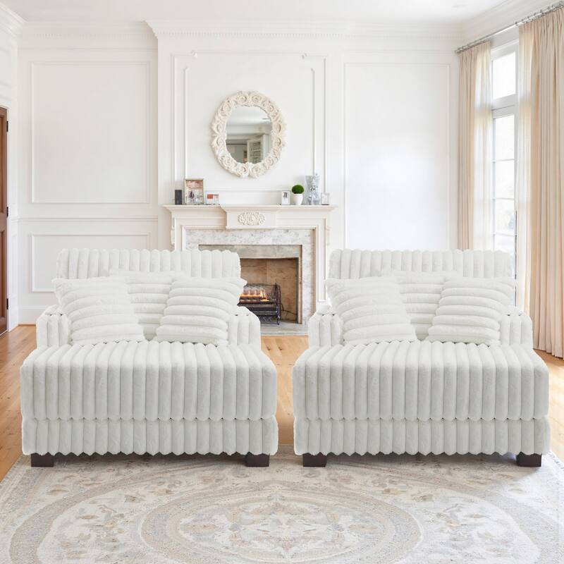 41.7" W Upholstered Plush Corduroy Chaise Lounge Set of 2