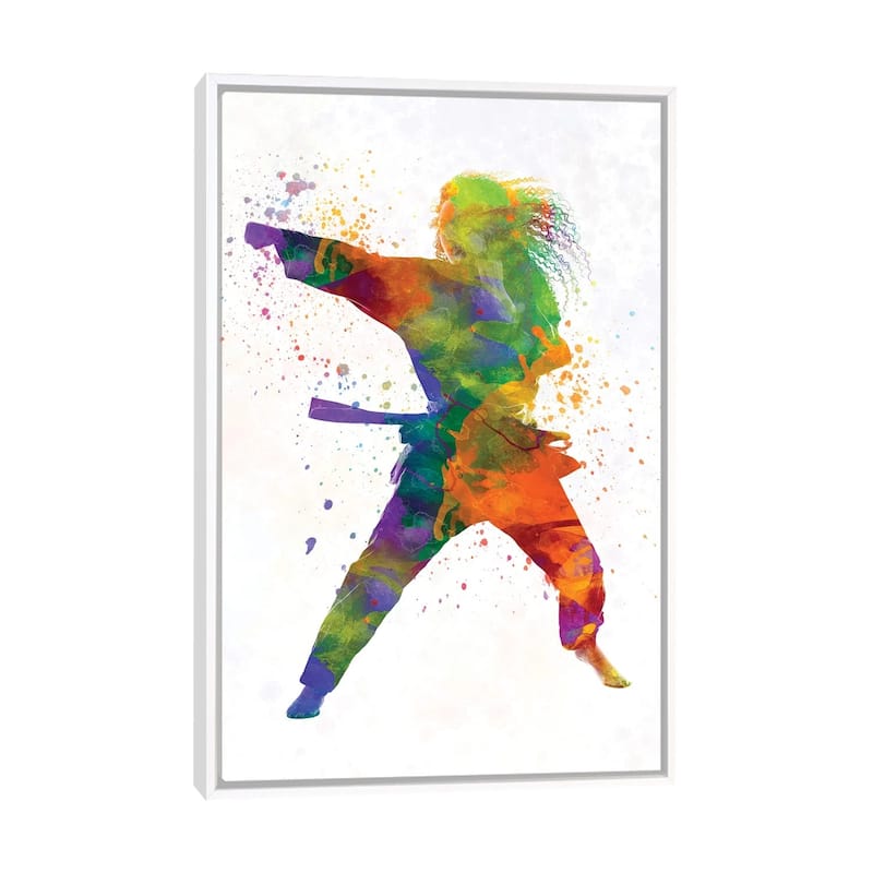 iCanvas "Young Man Practices Karate In Watercolor" by Paul Rommer Framed Canvas Print - White - 26x18