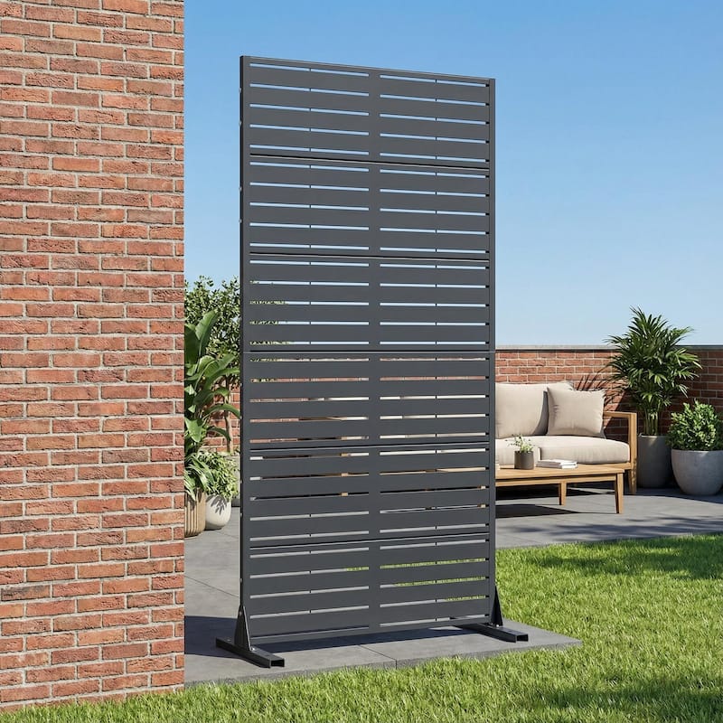 72in Dovelina Outdoor Freestanding Metal Privacy Screen Decorative Garden Fence - 72"x35" - Dark Grey