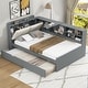 preview thumbnail 10 of 16, Twin Size Wood Platform Bed with Trundle, Shelves and Storage Headboard, White Gray