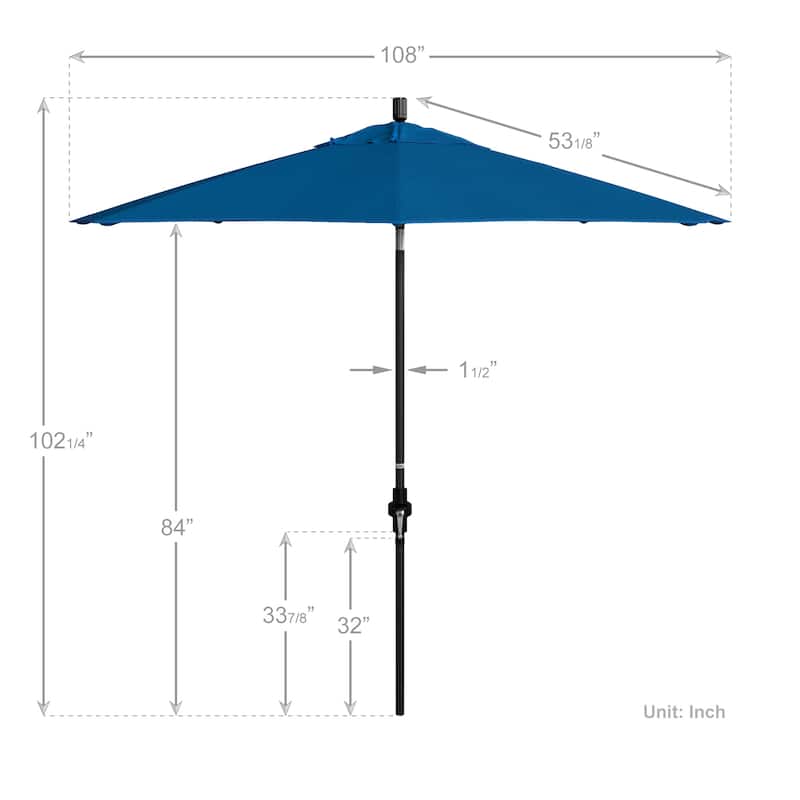 California Umbrella 9' Rd Golden State Series Patio Umbrella Black Aluminum Frame Crank Lift Collar Tilt Pacifica Pacific Blue
