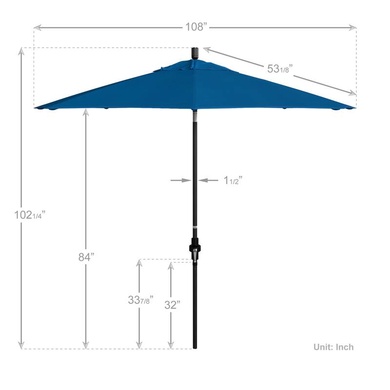 California Umbrella 9' Rd. Aluminum Patio Umbrella, Deluxe Crank Lift with Collar Tilt, Black Frame Finish, Pacifica Fabric