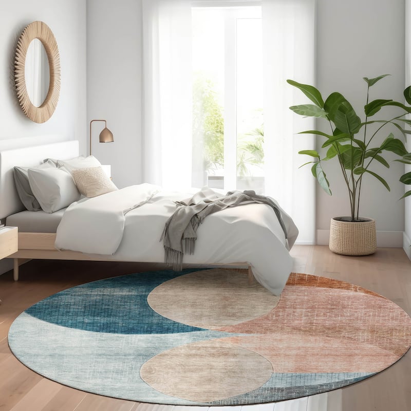 Machine Washable Indoor/ Outdoor Contemporary Deco Chantille Rug - Rust - 8' x 8'