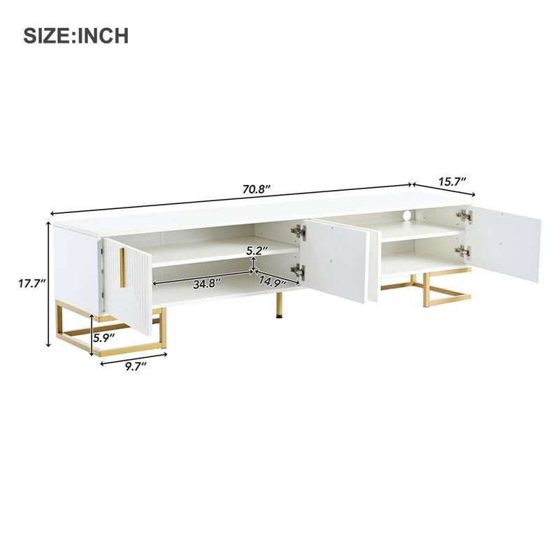 Modern TV Stand with Metal Legs and Gold Handles,Media Console Table