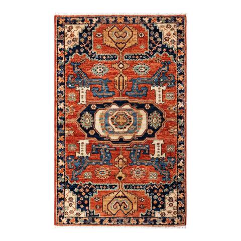 Hand Knotted Traditional Tribal Wool Light Blue Area Rug - 2' 9" x 4' 4"