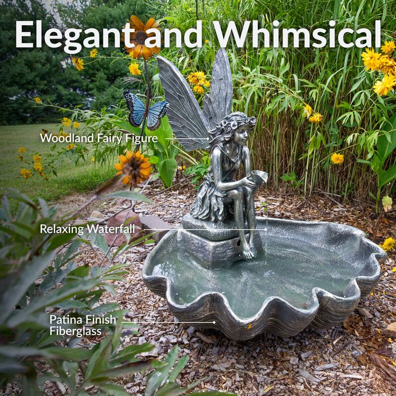 Sunnydaze Fairy Shell Outdoor Water Fountain - 30" H