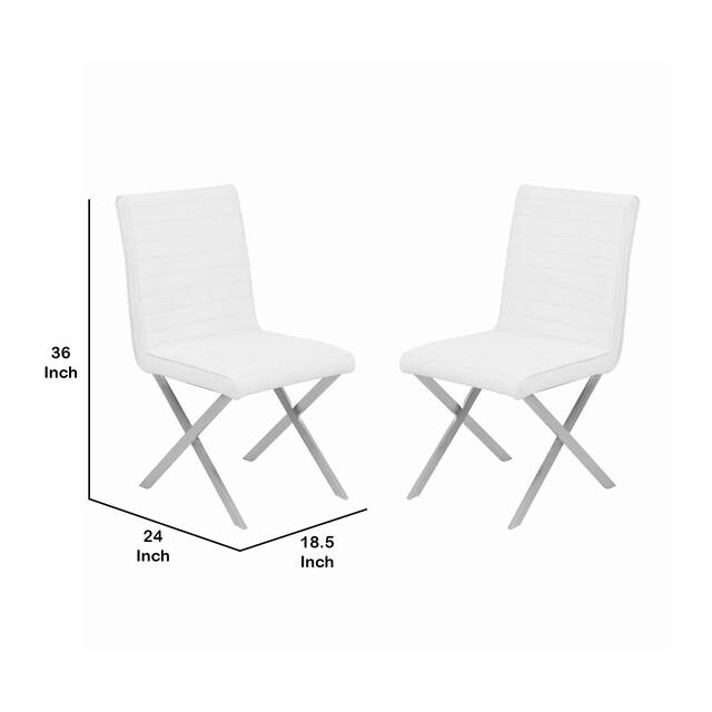 Leatherette Dining Chair with X shaped Metal Legs,Set of 2,White and Silver