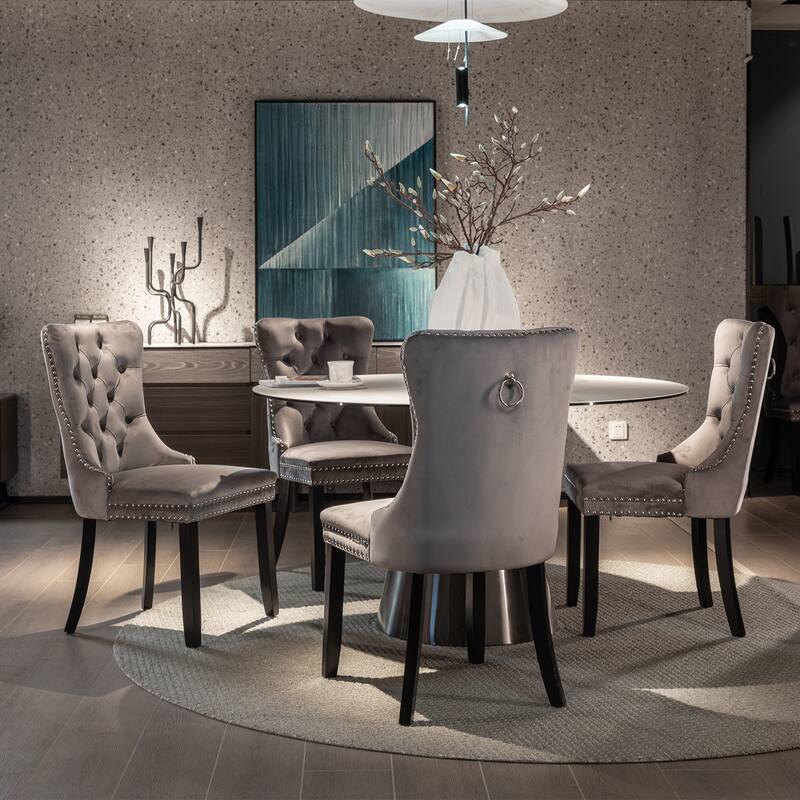 Tufted Solid Wood Velvet Dining Chair,2-Pcs Set