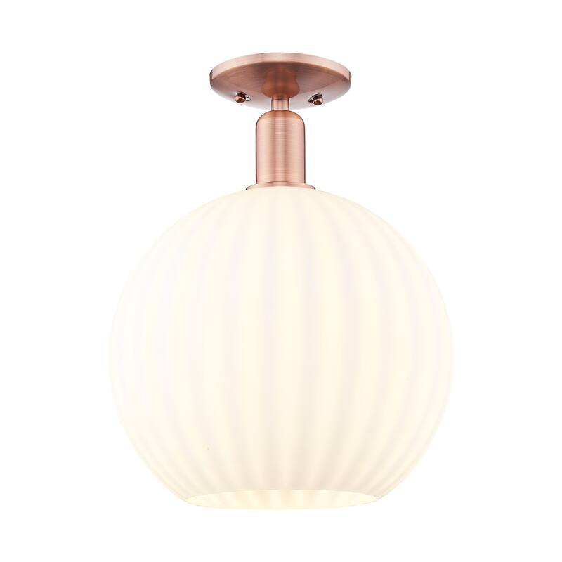 Innovations Lighting 716-1C-15-12 White Venetian Semi-Flush White - Antique Copper / White Venetian
