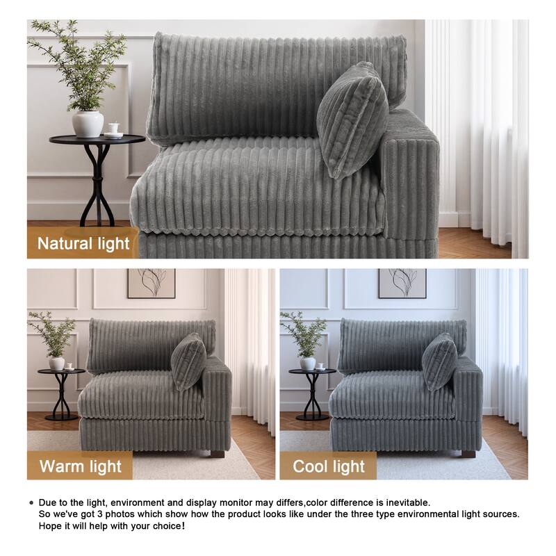 40"W Plush Corduroy Corner Accent Chair Sectional Module with Pillow