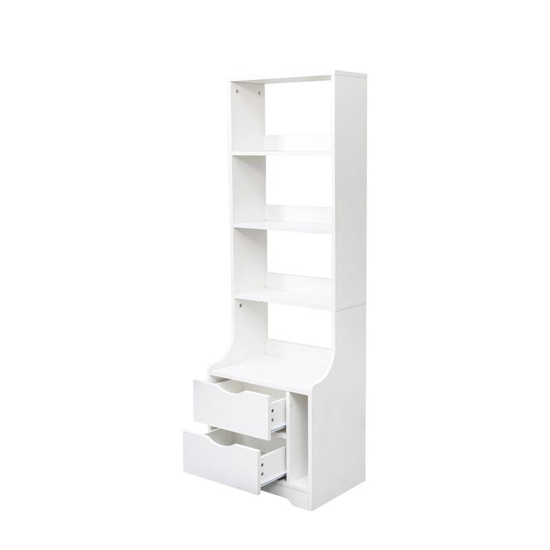 Anmytek White Nightstand Storage Shelf with Drawers, Multi Functional Desk Organizer for Small Spaces