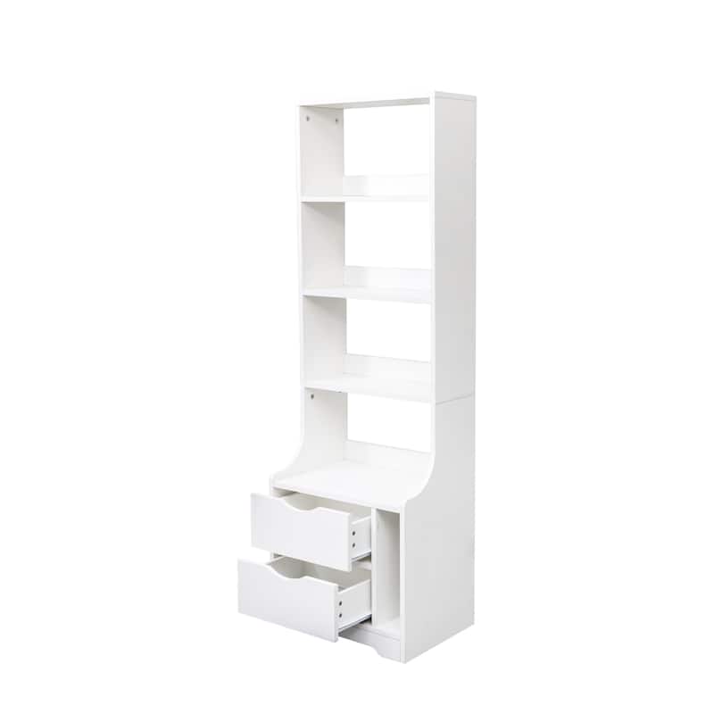 GDFStudio - Rainie Modern 58.11" Tall Nightstand with Bookshelf and 2 Storage Drawers for Bedroom
