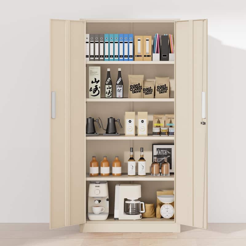 71 inch Garage Storage Cabinet Shelving Kitchen Pantry Locker with Adjustable Shelves for Office, Garage, Home, Pantry