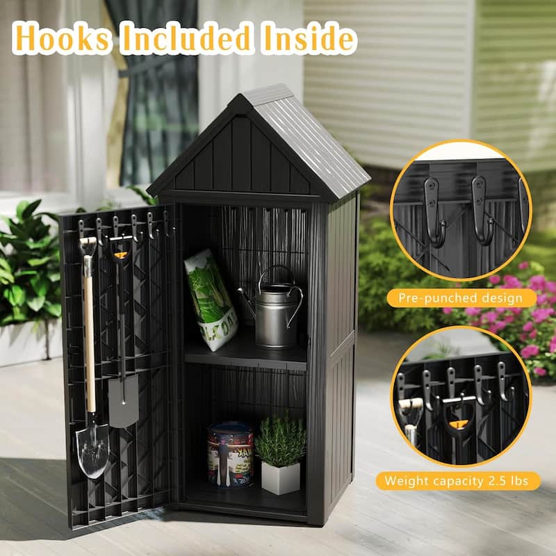 Storage Shed Outdoor Lockable, Resin Garden Tool Shed, Heavy-Duty Weather Resistant Cabinet for Patio, Backyard, or Garage