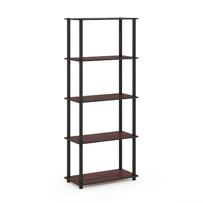 5 Tiers Wood Household Shelving Unit in Dark Cherry/Black (23.6 in. W x 57.4 in. H x 11.6 in. D) - 23.6
