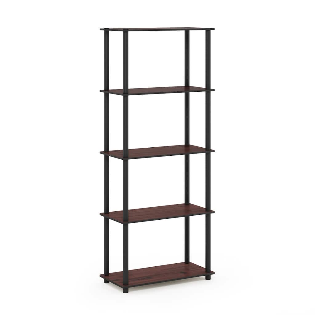 5 Tiers Wood Household Shelving Unit in Dark Cherry/Black (23.6 in. W x 57.4 in. H x 11.6 in. D) - 23.6