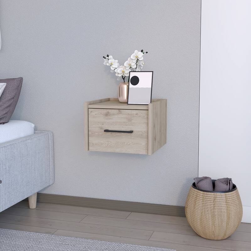 Wall-Mounted Nightstand with Roomy Drawer, Space-Efficient Design, Light Gray Finish
