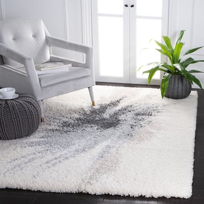SAFAVIEH Fontana Shag Yaeko Modern Abstract 2-inch Thick Rug - Grey/Ivory - 5' 3" x 7' 6"