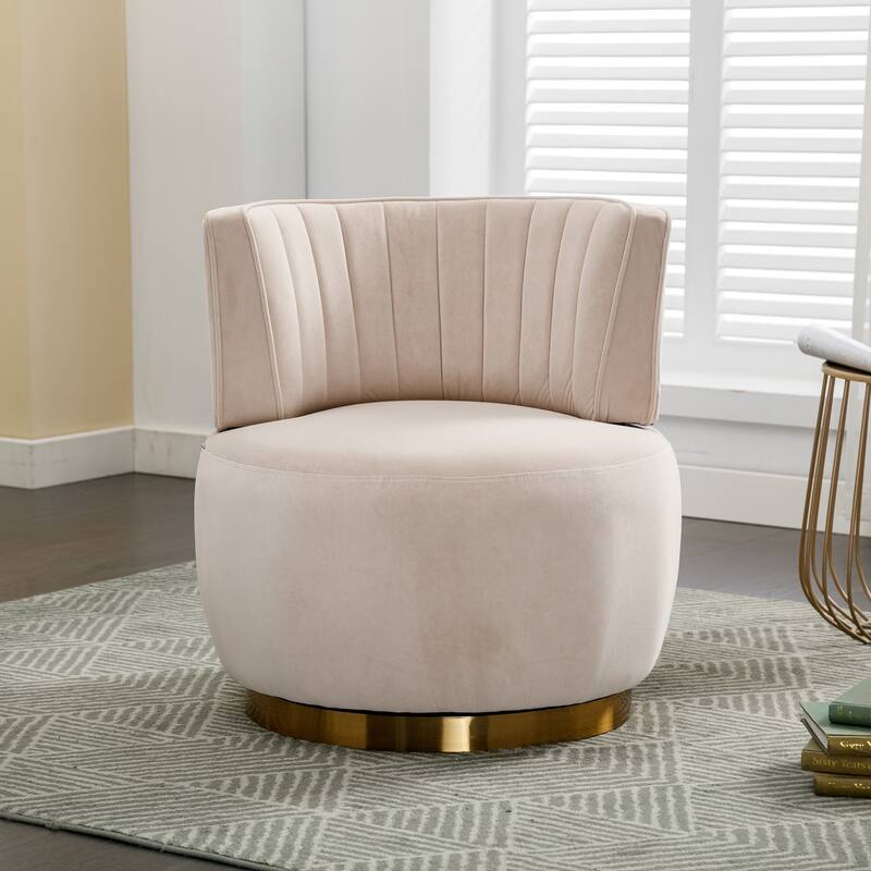 360° Swivel Velvet Barrel Sofa Chair with Wide Upholstered and Angled Armrests