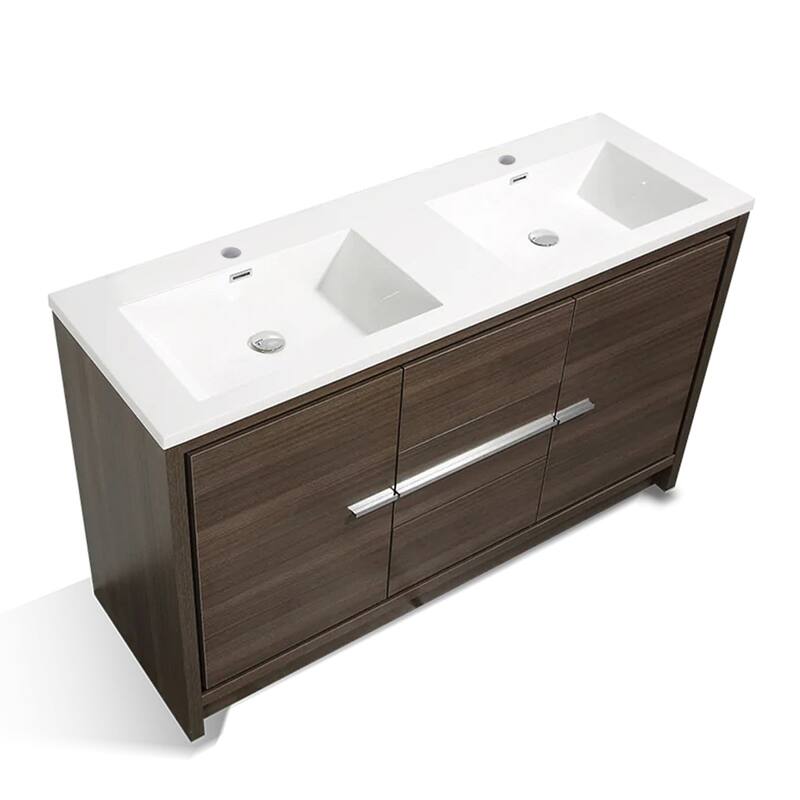 Freestanding Bathroom Vanity Set in Grey Oak with Integrated Solid Surface Sink