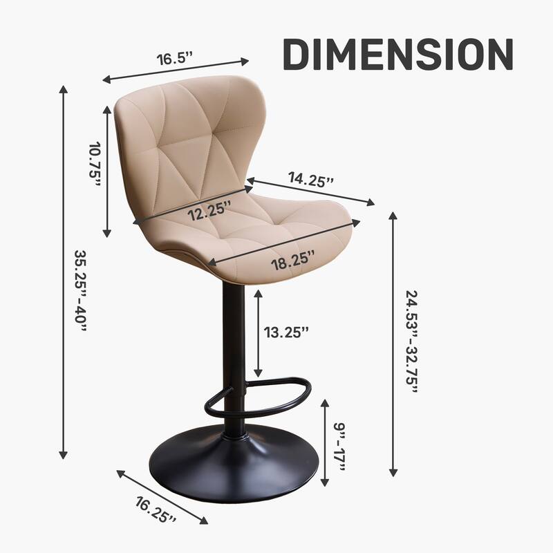 Set of 2 Modern Adjustable Height Bar Stools Padded PU Leather Swivel Stools