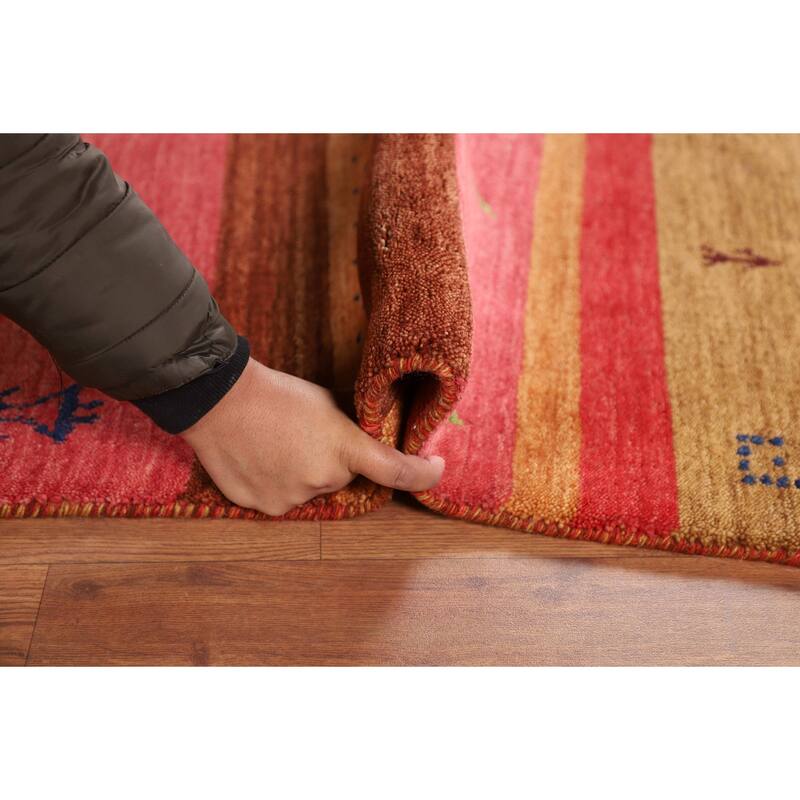 Little Animals Striped Gabbeh Indian Area Rug Hand-Knotted Wool Carpet - 5'3"x 7'10"