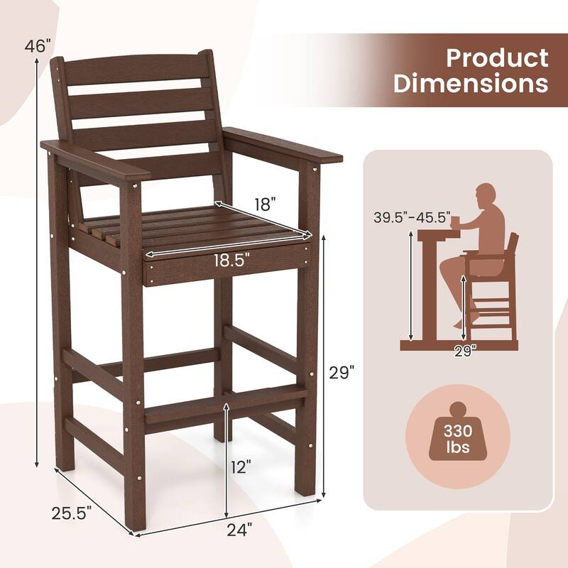 Gymax Patio Bar Stools Set of 4 Tall Adirondack Chair w/ Backrest