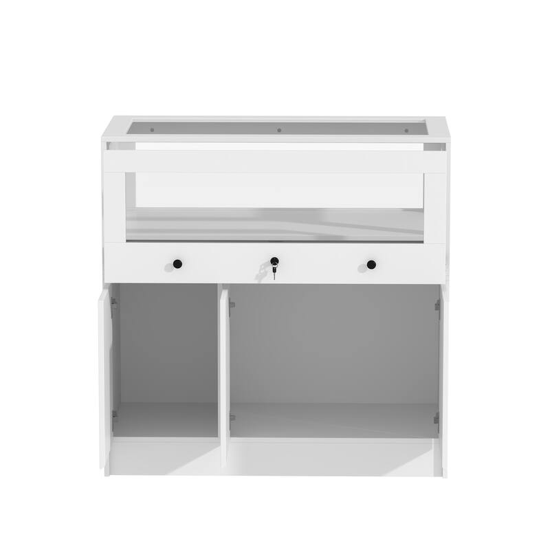 Display Cabinet with Tempered Glass Top and Lockable Storage Closet - 39.4"