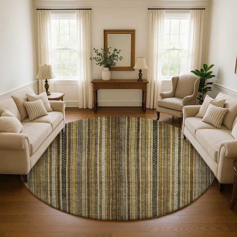 Premium Washable Super Soft Striped Mayfield Rug - Brown - 8' x 8'