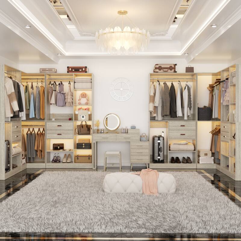 Rackcog Freestanding Closet Organizer with Hanging Rod, Closet System Wardrobe with Wood Drawers