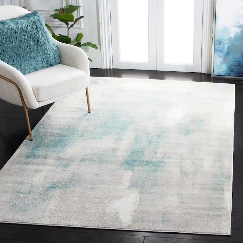 SAFAVIEH Skyler Kenzie Modern Abstract Watercolor Rug - 6'7" Square - Grey/Green