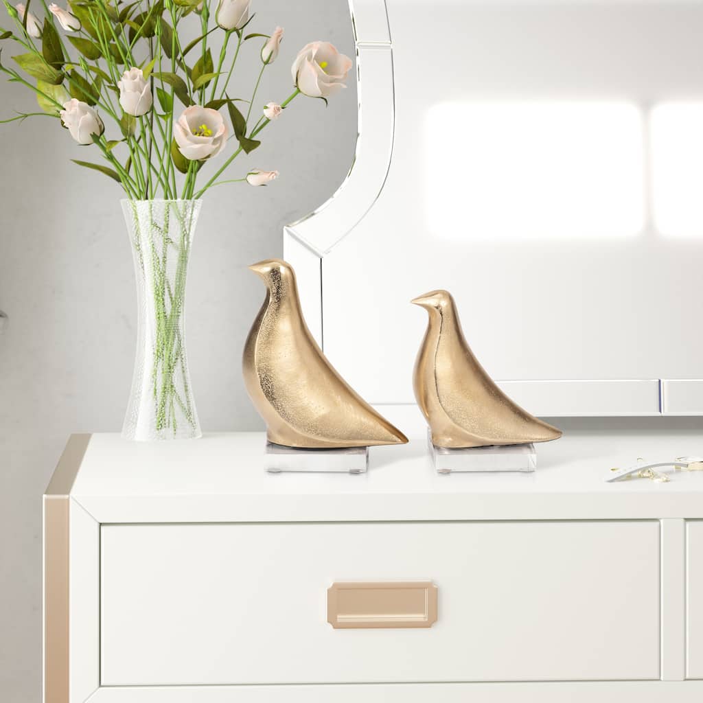 Sagebrook Home Gold Lissa Birds 7/8" Aluminum and Acrylic Sculptures, Home Decor Statement Pieces, Set of 2 - 7" x 4" x 8"