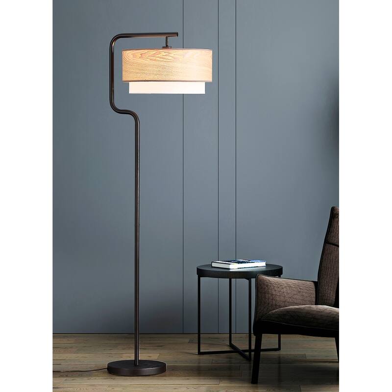 Aviate 63"H Metal Floor Lamp with Wood Shade - DarkBronze