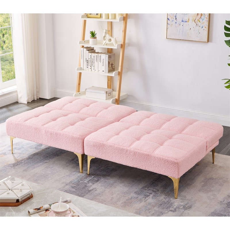 71" Convertible Sofa Bed Futon with Gold Metal Legs Teddy Fabric