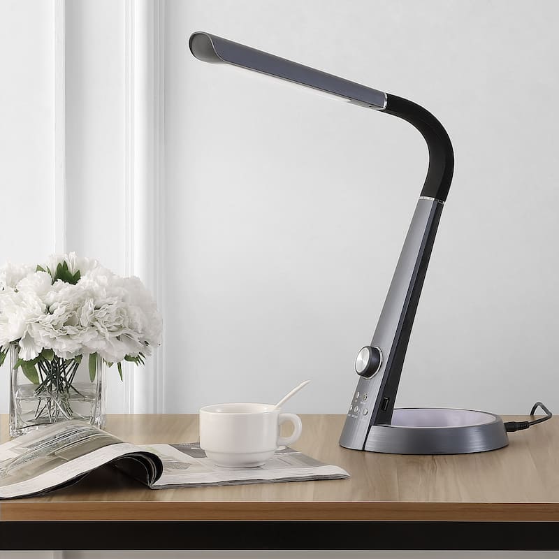 Dixon 19" Aluminum Contemporary Minimalist Adjustable Head Dimmable USB Charging LED Task Lamp, Black by JONATHAN Y - 18.5"