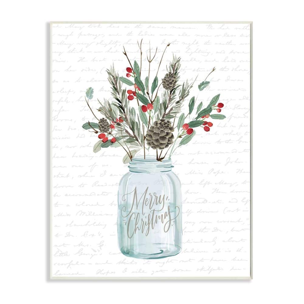 Stupell Merry Christmas Foliage Jar Holiday Word Design Wood Wall Art, Proudly Made in USA