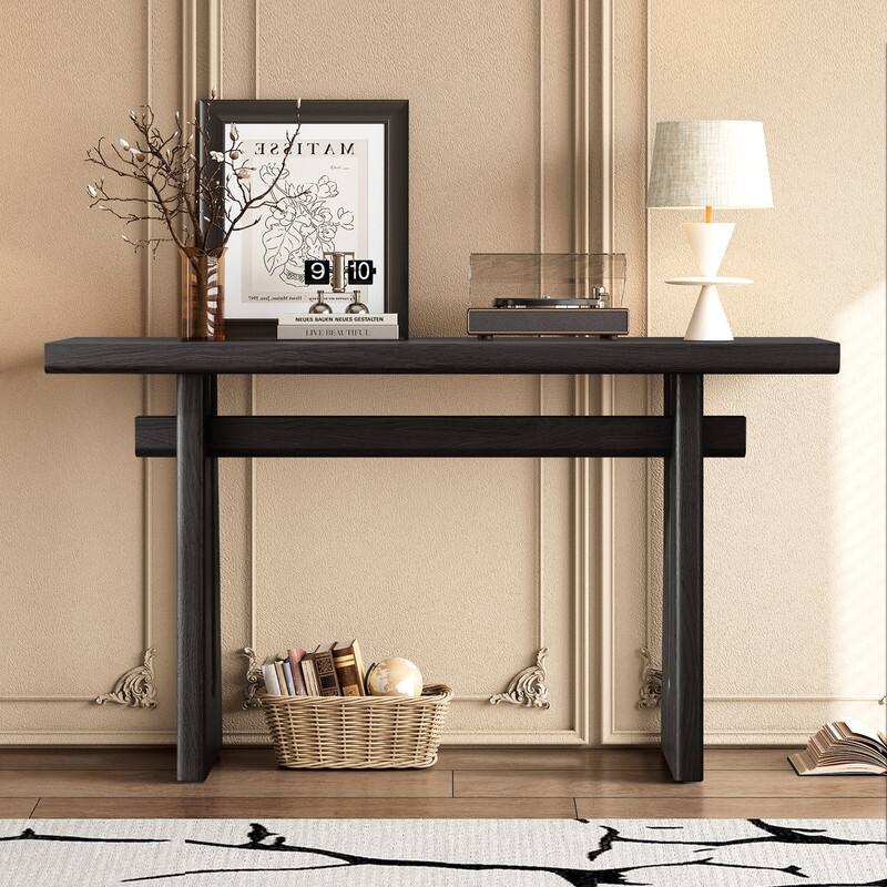 Elegant Console Table with Geometric Silhouette for Living Room Entryway or Hallway Decorative Use - Black