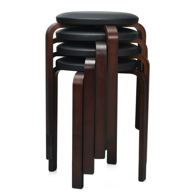 Set of 4 Bentwood Round Stool Stackable Dining Chair with Padded Seat - 15" x 15" x 18.5" (L x W x H)