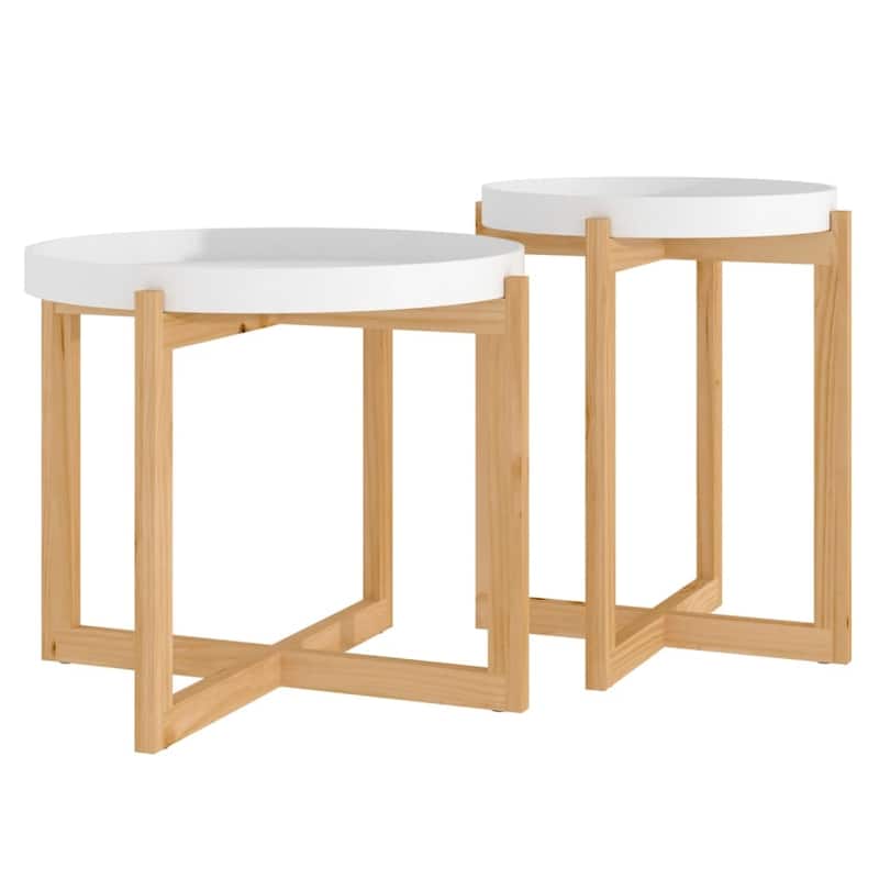 vidaXL Coffee Table 2 pcs Round End Table Accent Sofa Table Solid Wood Pine - 20.9" x 20.9" x 17.1"